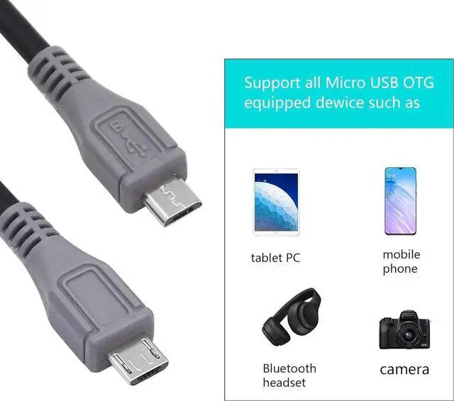 Alt view image 4 of 7 - USB Micro Male to Micro Male OTG Adapter Cable (1m)