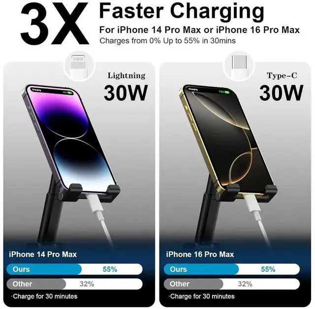 Alt view image 3 of 7 - 2 in 1 USB C to USB C/Lightning Cable Compatible for iPhone 16 15 14 13 12 11 XS XR X 2 Pack 60W Type C Multiple Charging with Lightning/Type C Port iPhone Charger Cord Fast Charging Cable 6FT