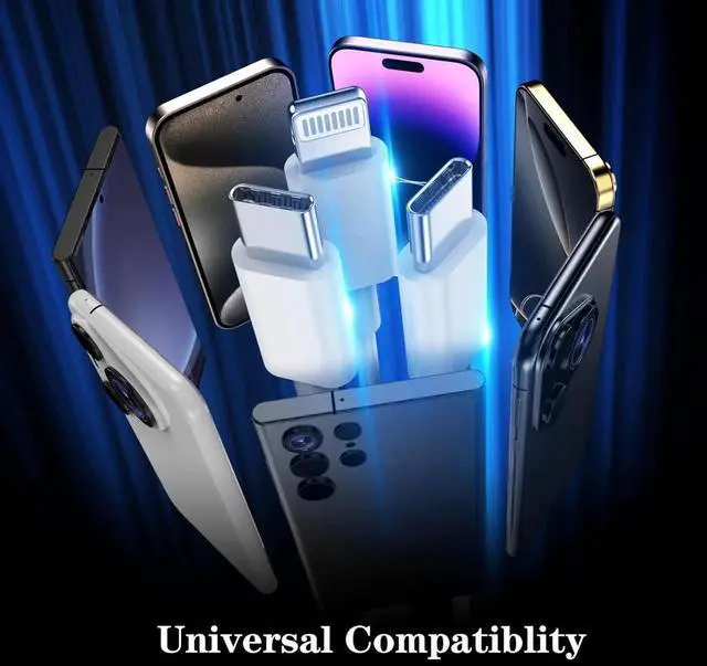 Alt view image 4 of 7 - 2 in 1 USB C to USB C/Lightning Cable Compatible for iPhone 16 15 14 13 12 11 XS XR X 2 Pack 60W Type C Multiple Charging with Lightning/Type C Port iPhone Charger Cord Fast Charging Cable 6FT