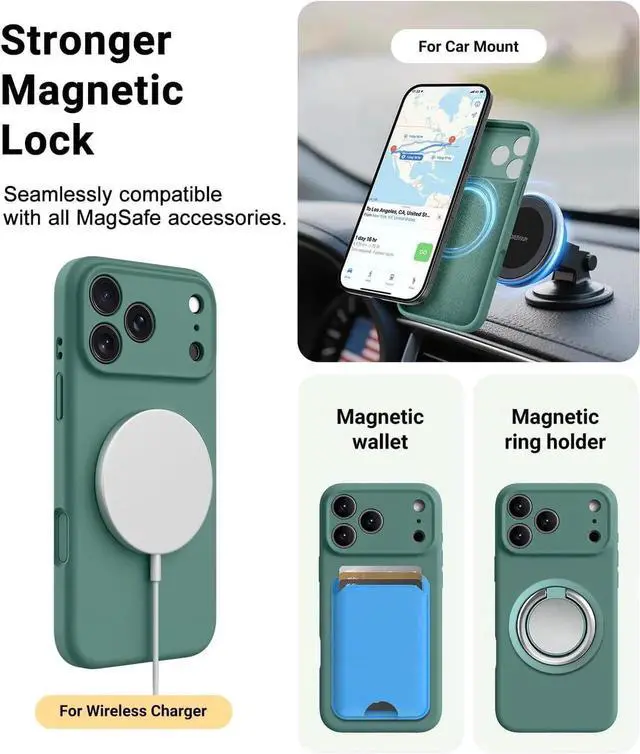 Alt view image 4 of 7 - Magnetic for iPhone 17 Pro Case Compatible with Magsafe Classic Liquid Silicone Mobile Phone Case Integrated Camera Control Button Anti-Scratch Microfiber Lining Pine Green