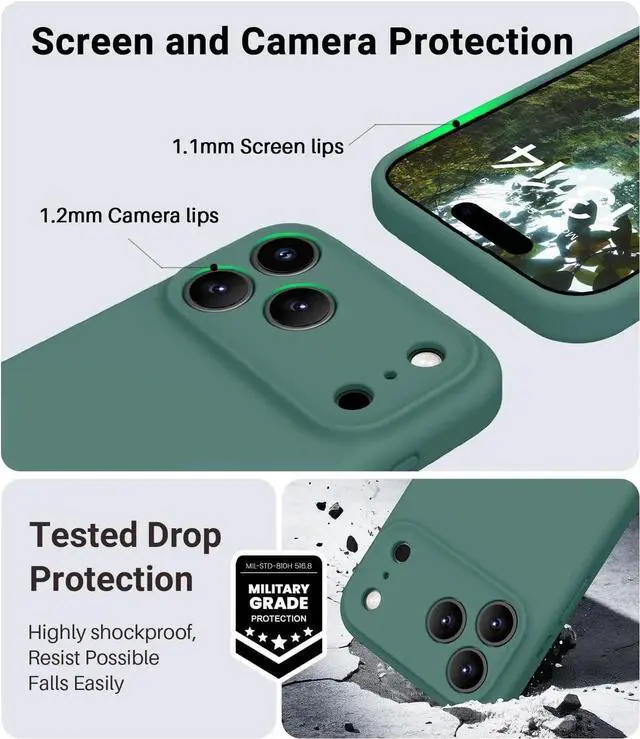 Alt view image 5 of 7 - Magnetic for iPhone 17 Pro Case Compatible with Magsafe Classic Liquid Silicone Mobile Phone Case Integrated Camera Control Button Anti-Scratch Microfiber Lining Pine Green