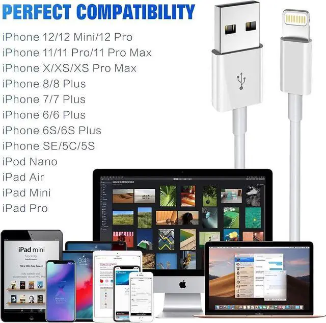 Alt view image 5 of 6 - iPhone Charger 3Pack MFi Certified Lightning Cable 6FT Compatible with iPhone 12 Mini Pro Max SE 11 Xs Max XR X 8 7 6 Plus 5S iPad Pro Airpods