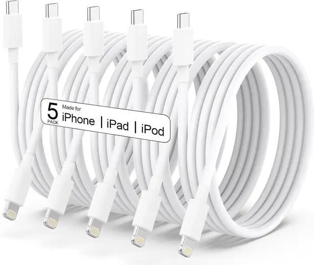 Main image of USB C to Lightning Cable MFi Certified 5 Pack/6 FT iPhone Charger Fast Charging White Flow Silicone Cord for iPhone 14 13 12 11 Pro Max Xr Xs 8