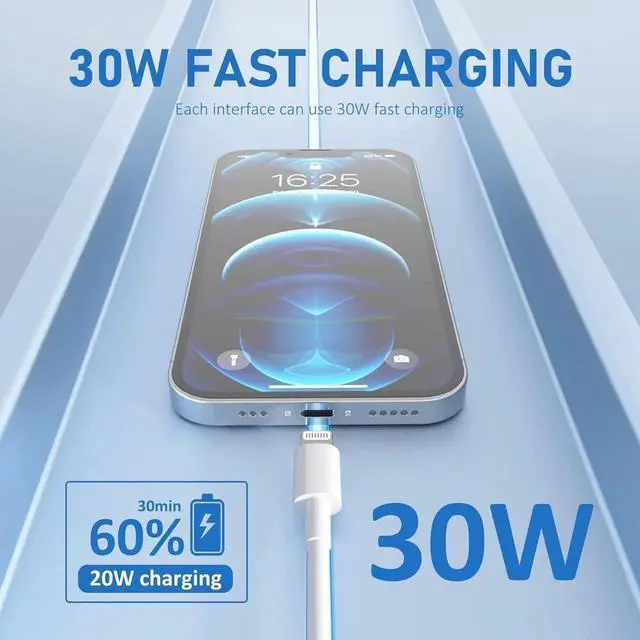 Alt view image 6 of 7 - USB C to Lightning Cable MFi Certified 5 Pack/6 FT iPhone Charger Fast Charging White Flow Silicone Cord for iPhone 14 13 12 11 Pro Max Xr Xs 8