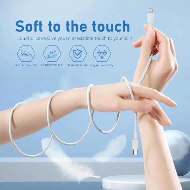 Alt view image 7 of 7 - USB C to Lightning Cable MFi Certified 5 Pack/6 FT iPhone Charger Fast Charging White Flow Silicone Cord for iPhone 14 13 12 11 Pro Max Xr Xs 8