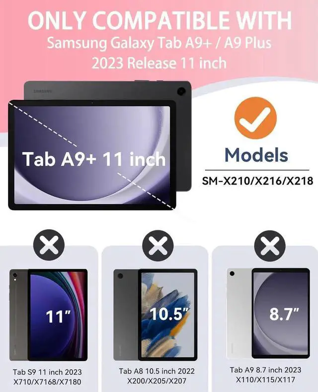 Alt view image 6 of 7 - for Galaxy Tab A9+ Plus Case 11 Inch 2023 (SM-X210/X216/X218) Heavy Duty Shockproof Protective Galaxy Tab A9+/A9 Plus Tablet Case Pink