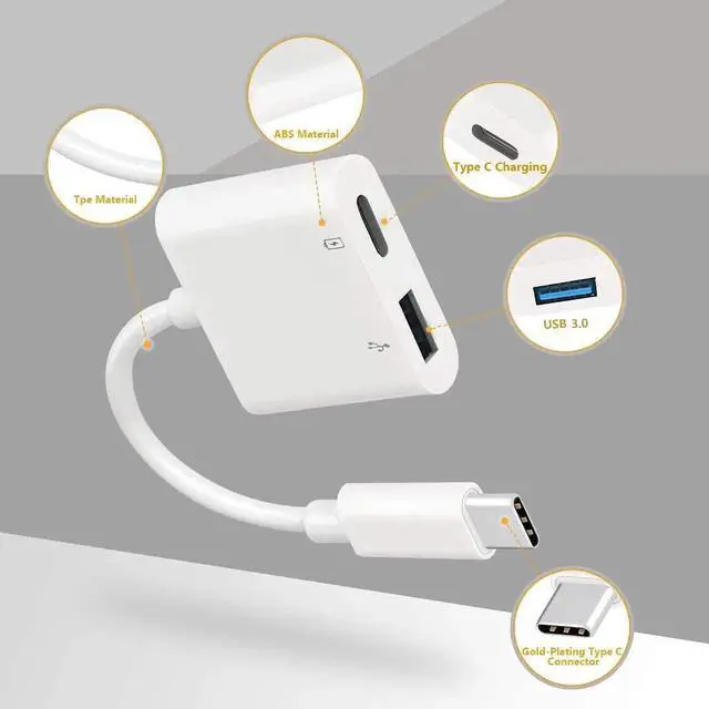 Alt view image 2 of 7 - USB C OTG Adapter with Power 2 in 1 USB C to USB Female with 60W PD Charging Adapter Compatible with iPhone 15/15Pro iPad Pro Galaxy S24/S23/S22/S21 Pixel 8/7/6 Google Chromecast with Google TV