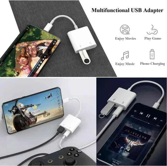 Alt view image 3 of 7 - USB C OTG Adapter with Power 2 in 1 USB C to USB Female with 60W PD Charging Adapter Compatible with iPhone 15/15Pro iPad Pro Galaxy S24/S23/S22/S21 Pixel 8/7/6 Google Chromecast with Google TV