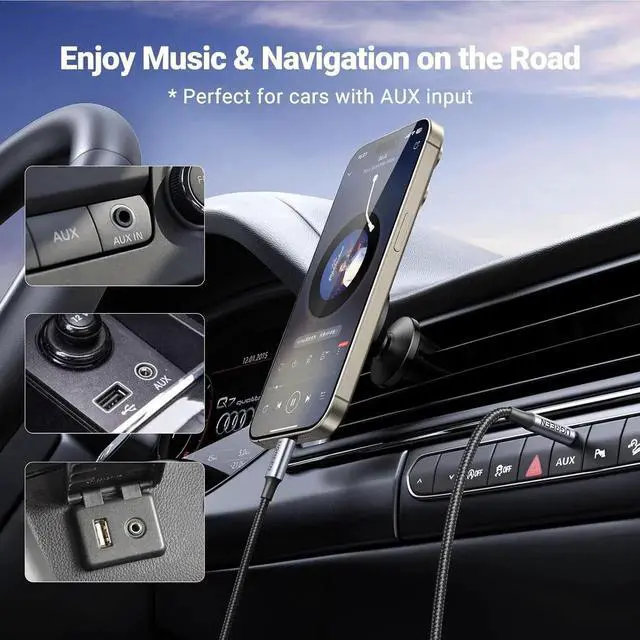 Alt view image 7 of 7 - USB C to Aux Type C to 3.5mm Audio Adapter Hi-Fi Stereo Cord Headphone Male Car Auxiliary Cable Compatible with iPhone 17 16 15 Pro Max Galaxy S25 S24 Ultra iPad Pixel 9 Grey 3.3FT