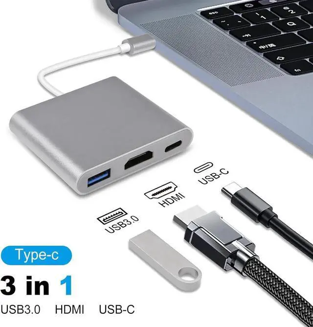 Alt view image 3 of 6 - USB C to HDMI Adapter Type C to 4K HDMI Multiport with 3 in 1 USBC Output USB3.0 and USB C Charging Digital AV Adapter for TV and Projector