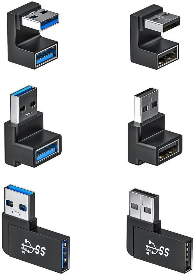 Main image of 6 Pack 180 Degree & 90 Degree USB 3.1 Adapter Left and Right Angle USB A Male to Female Extender Connector for PC Laptop USB A Car Charger Surface Pro 7+ Raspberry Pi and More