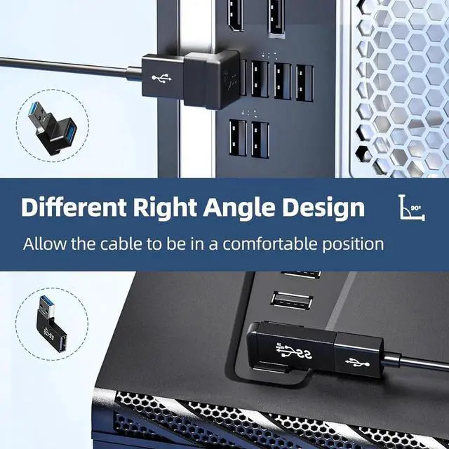 Alt view image 3 of 7 - 6 Pack 180 Degree & 90 Degree USB 3.1 Adapter Left and Right Angle USB A Male to Female Extender Connector for PC Laptop USB A Car Charger Surface Pro 7+ Raspberry Pi and More