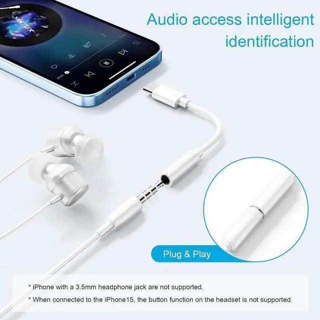 Alt view image 6 of 7 - 4PCS Type USB C to 3.5mm Female Headphone Jack Adapter USB Type C to Aux Audio Dongle Cable Cord Compatible with S20/S20+/S20 Ultra Pixel 4/+ 4XL and More USB C Devices