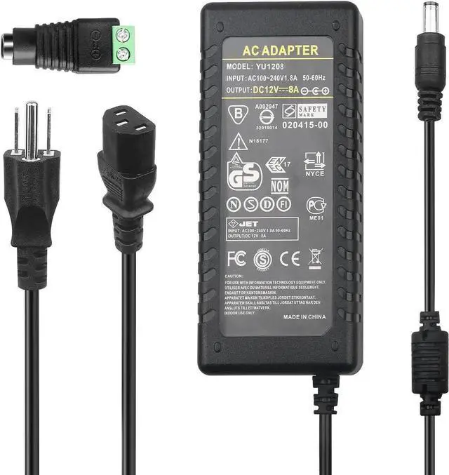Main image of 12V 8A Power Supply Adapter - LeTaoXing AC 100-240V 50/60Hz to DC 12V 7.5A 8A (Max) Power Adapter 5.5x2.5mm 12 Volt Transformers 12V/8A Universal 96W for 5050 3528 LED Strip Light CCTV Cameras
