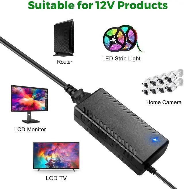 Alt view image 7 of 7 - 12V 8A Power Supply Adapter - LeTaoXing AC 100-240V 50/60Hz to DC 12V 7.5A 8A (Max) Power Adapter 5.5x2.5mm 12 Volt Transformers 12V/8A Universal 96W for 5050 3528 LED Strip Light CCTV Cameras