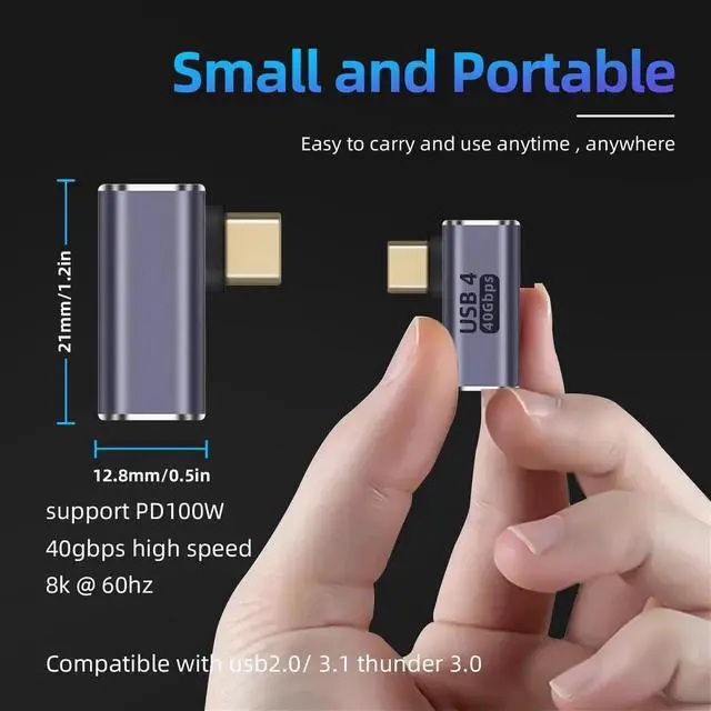Alt view image 5 of 6 - USB C 90 Degree Adapter (2 Pack) 40Gbps Data Transfer USB Type C Male to Female Right Angle Extender for Steam Deck Switch Thunderbolt4 Laptop Mobile Phone Tablet