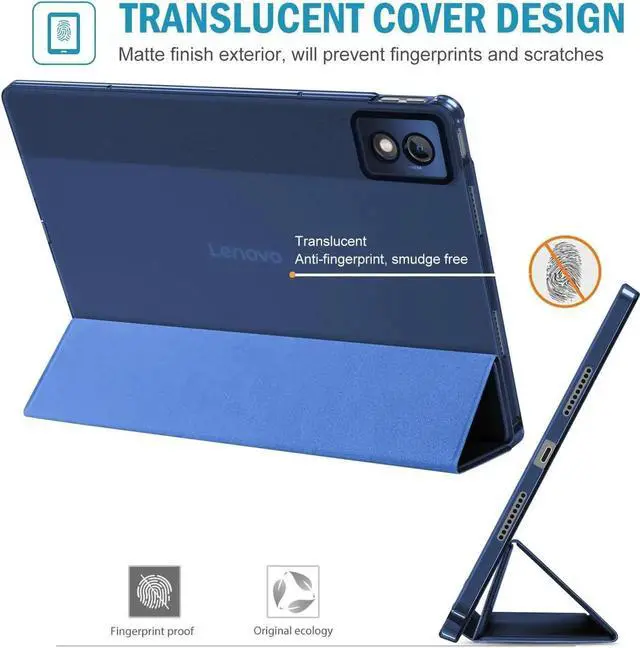 Alt view image 4 of 7 - Smart Case for Idea Tab Pro 12.7 2025 with Pen Holder Slim Stand Tri-Fold Protective Tablet Cover Translucent Back Case Support Auto Wake/Sleep -Navy