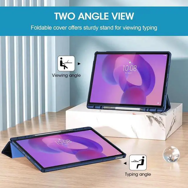 Alt view image 6 of 7 - Smart Case for Idea Tab Pro 12.7 2025 with Pen Holder Slim Stand Tri-Fold Protective Tablet Cover Translucent Back Case Support Auto Wake/Sleep -Navy