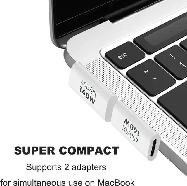 Alt view image 4 of 6 - 2 Pack USB C Male to Female Adapter 90 Degree Right Angle Type C Extender Support 140W 40Gbps 8K@60Hz for Thunderbolt 4/3 MacBook Pro/Air Laptop Phones and More Type C Devices (White)