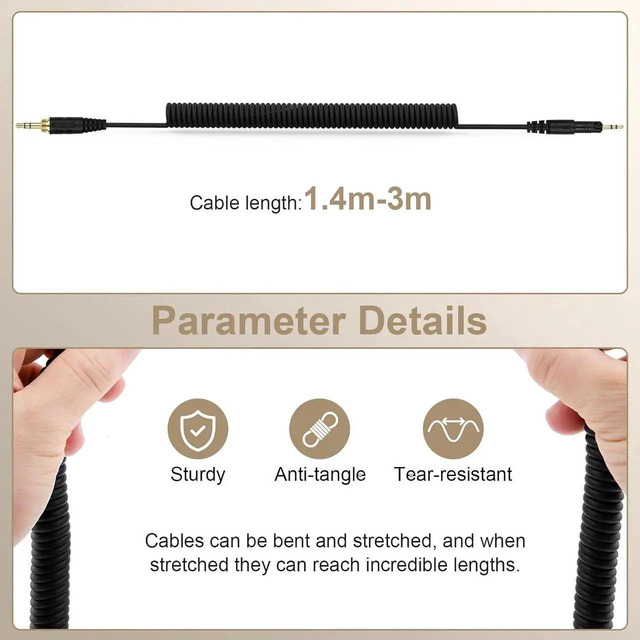 Cavo Audio A Spirale Per ATH-M50X, M40X, M60X, M70X – Sostitutivo Da 2,5mm A 3,5mm Con Adattatore 6,35mm Incluso