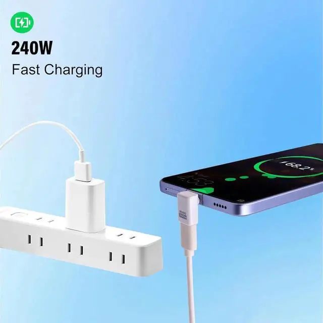 Alt view image 7 of 7 - USB C 90 Degree Adapter 80 Gbps USB C 240W Up and Down Male to Female Adapter Thunderbolt 5 Support 8K@60Hz Video for MacBook Laptop Tablet etc(White 2pack)