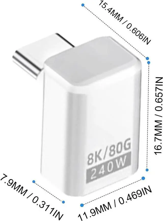 Alt view image 2 of 7 - USB C 90 Degree Adapter 80 Gbps USB C 240W Up and Down Male to Female Adapter Thunderbolt 5 Support 8K@60Hz Video for MacBook Laptop Tablet etc(White 2pack)