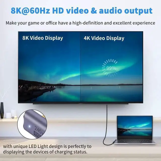 Alt view image 5 of 6 - USB C Right Angle Adapter 240W Right Angle 90 Degree USB C Male to Female Extender Support 40Gbps Data Transfer 8K Video with LED Light for ipad MacBook Tablet Phone 2pcs