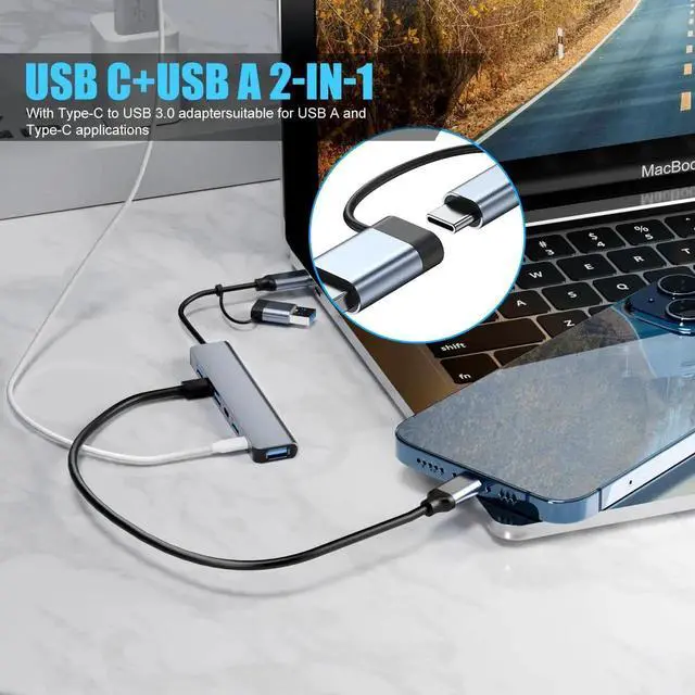 Alt view image 4 of 7 - Aluminum 7 in 1 USB C Hub with USB 3.0 7 Ports with 2* USB-C and 5* USB-A Ultra Slim Portable USB Splitter Adapter for Laptop PS4 Flash Drive HDD Xbox Printer Mouse Keyboard