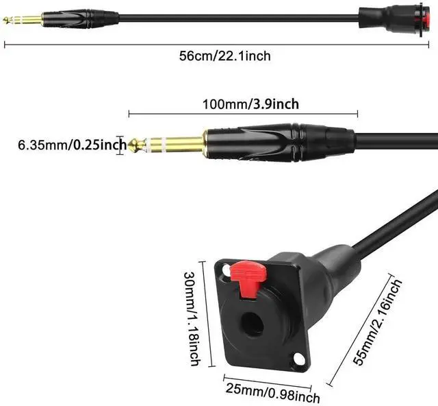 Alt view image 5 of 7 - D-Type 6.35mm 1/4 Female Panel Mount to 6.35mm Male Stereo Connector Cable 6.35mm TRS Female Socket to 6.35mm TRS Male Adapter Cord Speaker Headphone Extension Cable-0.5M/1.6FT Red