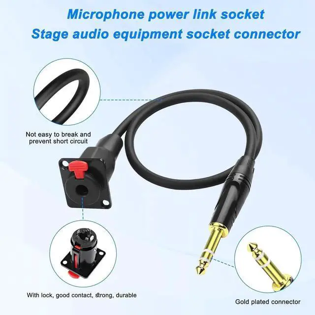 Alt view image 3 of 7 - D-Type 6.35mm 1/4 Female Panel Mount to 6.35mm Male Stereo Connector Cable 6.35mm TRS Female Socket to 6.35mm TRS Male Adapter Cord Speaker Headphone Extension Cable-0.5M/1.6FT Red