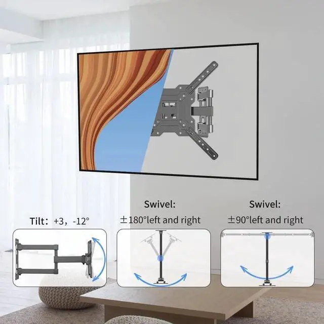 Alt view image 7 of 7 - Suptek TV Wall Mount Swivel and Tilt Full Motion for Most 23 to 55 inch TV Mount up to 55lbs max VESA 400x400mm (A1+)