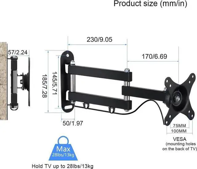Alt view image 4 of 7 - Suptek TV Wall Mount Swivel Tilt Rotation Full Motion Adjustable Articulating for Most 15-32 inch LED LCD Monitor Wall Mount VESA 75 100 (MA2720)