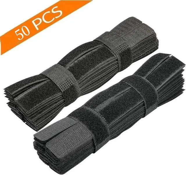 Main image of 50PCS Reusable Cable Ties, Travel Wire & Cord Straps Organizer, Under Desk Cable Management for Computer/PC/Laptop/TV/Electronics, Black Nylon and 7 Inches in Length