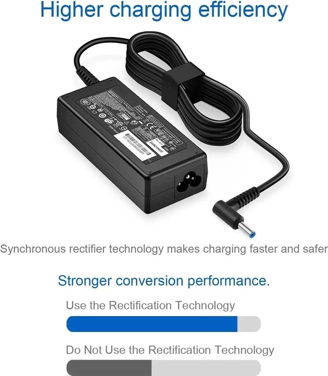 Alt view image 3 of 7 - Charger Compatible with HP Laptop Computer 65W 45W Smart Blue Tip Power Adapter
