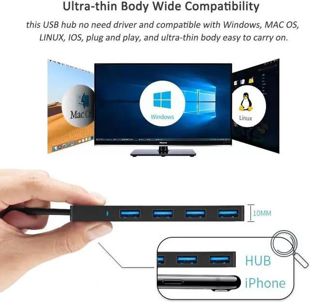 Alt view image 6 of 7 - USB 3.0 Hub,  4-Port USB Hub USB Splitter USB Expander for Laptop, Xbox, Flash Drive, HDD, Console, Printer, Camera,Keyborad, Mouse