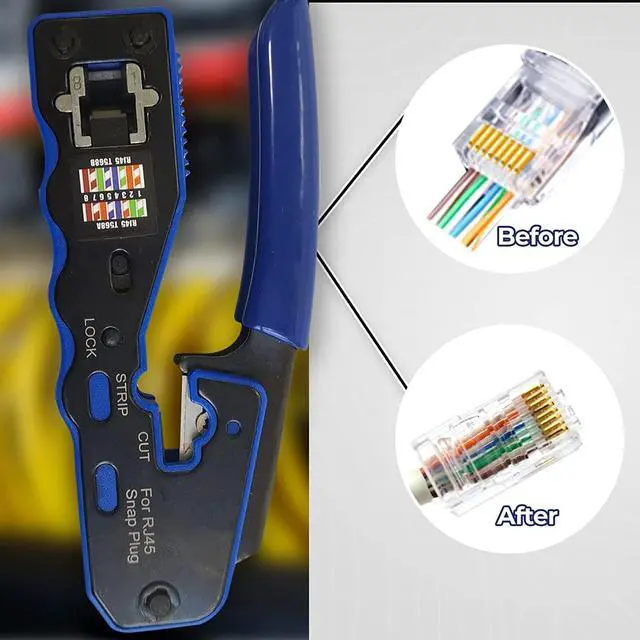 Alt view image 3 of 6 - RJ45 Crimp Tool Pass Through Crimper Cutter for Cat6a Cat6 Cat5 Cat5e 8P8C Modular Connector Ethernet All-in-one Wire Tool