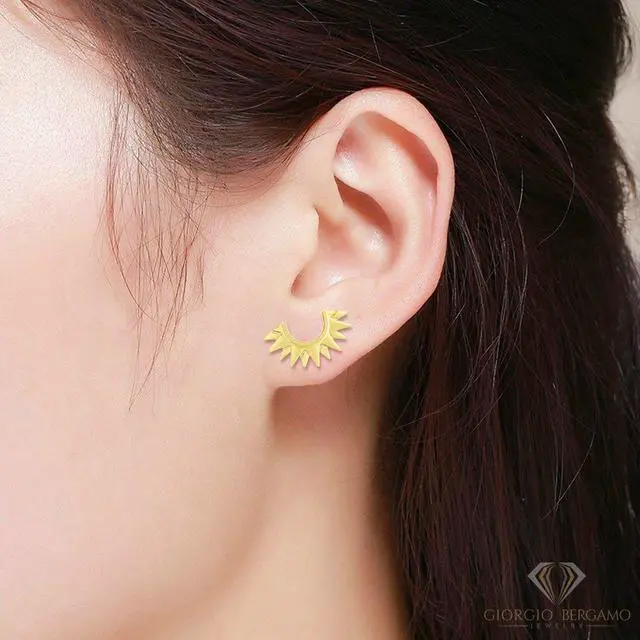 Alt view image 2 of 3 - 14K Yellow Gold Polished Sunburst Trendy Stud Earring, Giorgio Bergamo