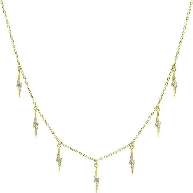 Main image of .925 Sterling Silver Gold Plated Lightning Bolt Charm Minimalist Necklace, Micro Pave Cubic Zirconia, Giorgio Bergamo (Gold)