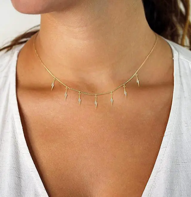Alt view image 3 of 6 - .925 Sterling Silver Gold Plated Lightning Bolt Charm Minimalist Necklace, Micro Pave Cubic Zirconia, Giorgio Bergamo (Gold)
