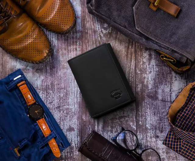 Alt view image 2 of 5 - Stealth Mode Trifold Leather Wallet for Men with RFID Blocking (Black)