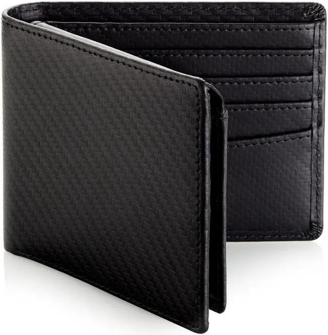 Alt view image 4 of 6 - Stealth Mode Leather Bifold Wallet for Men With ID Window and RFID Blocking (Carbon Fiber)