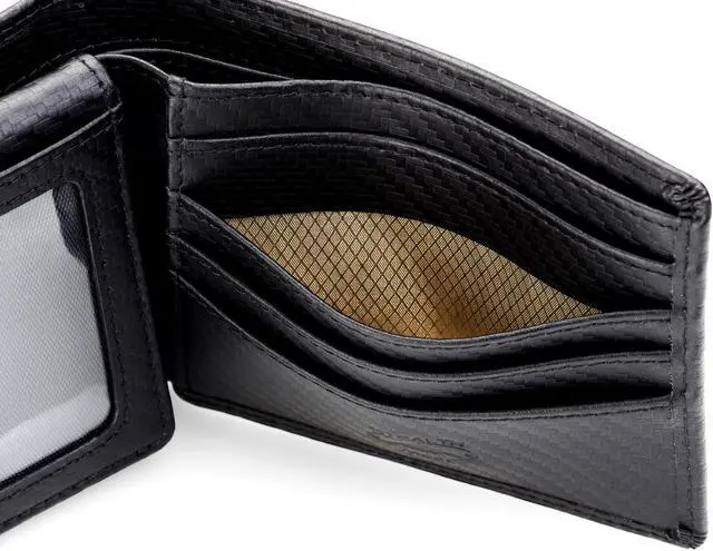 Alt view image 5 of 6 - Stealth Mode Leather Bifold Wallet for Men With ID Window and RFID Blocking (Carbon Fiber)