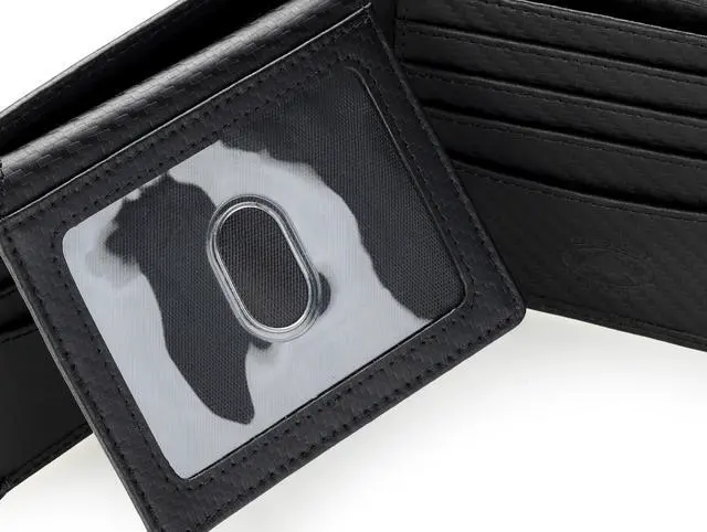 Alt view image 6 of 6 - Stealth Mode Leather Bifold Wallet for Men With ID Window and RFID Blocking (Carbon Fiber)