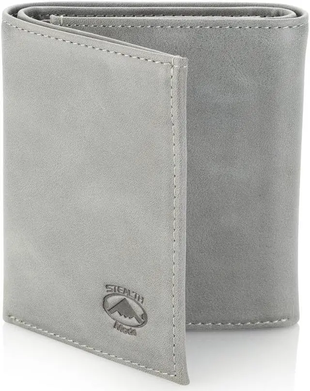 Alt view image 6 of 6 - Stealth Mode Leather Trifold RFID Wallet For Men With Flip Out ID Holder Grey