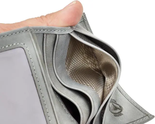 Alt view image 5 of 6 - Stealth Mode Leather Trifold RFID Wallet For Men With Flip Out ID Holder Grey