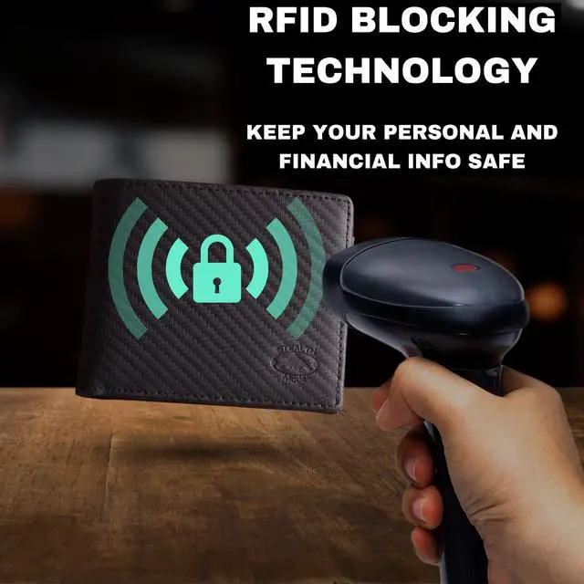 Alt view image 3 of 6 - Stealth Mode Leather Bifold Wallet for Men With ID Window and RFID Blocking Carbon Fiber