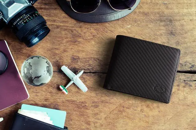 Alt view image 4 of 6 - Stealth Mode Leather Bifold Wallet for Men With ID Window and RFID Blocking Carbon Fiber