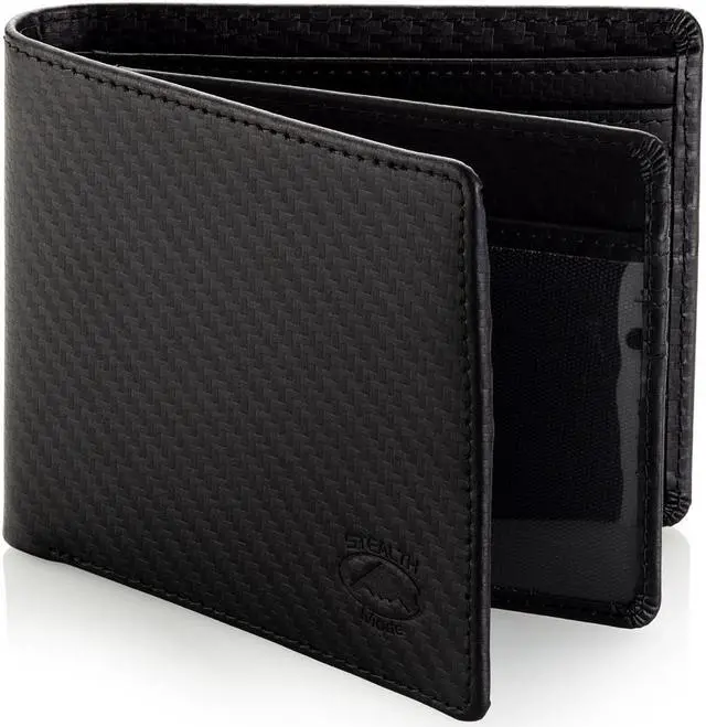 Alt view image 5 of 6 - Stealth Mode Leather Bifold Wallet for Men With ID Window and RFID Blocking Carbon Fiber