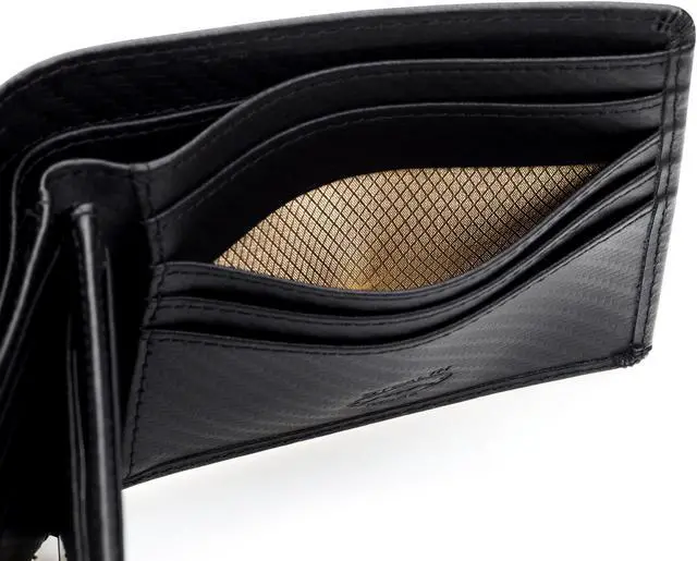 Alt view image 6 of 6 - Stealth Mode Leather Bifold Wallet for Men With ID Window and RFID Blocking Carbon Fiber