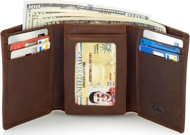 Alt view image 2 of 6 - Stealth Mode Trifold Wallet - RFID Blocking Wallet with Flip ID Holder - Leather Case for Money, Credit Cards - Mens Organizer, Divided Billfold, Identity Protection - Men's Gifts